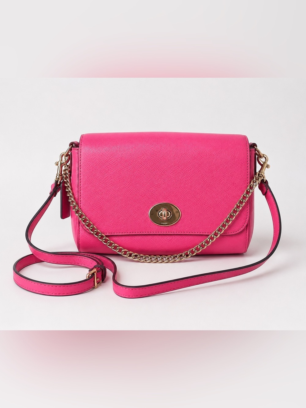 Coach F34604 Mini Ruby Crossbody Dahlia Pink Crossgrain Leather Turnlock